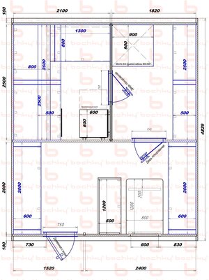 2100х1820-1520х2400 вход слева печь у среднего донышка